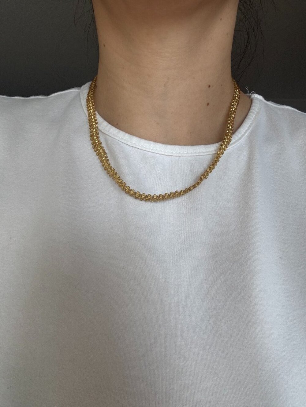 Handcrafted Gold-Tone Seed Beads Chain Necklace